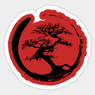 Zen Bonsai Tree in Enso Circle (black) Sticker